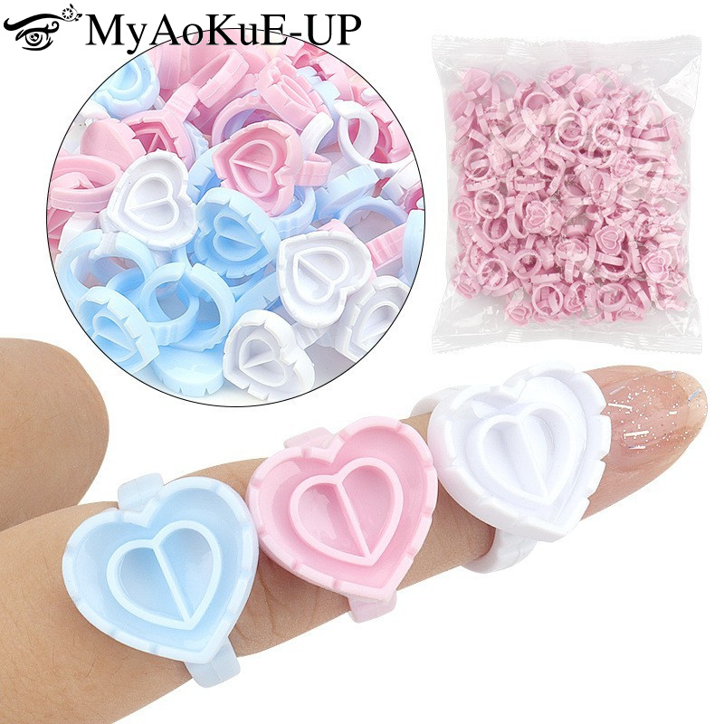 Eyelash Extension Maps - 100Pcs Disposable Glue Ring Holder Eyelash
